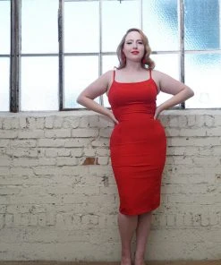 Jayne Wiggle Dress In Tomato Red Poly Crepe | Pinup Couture Shop All In-Stock Items By Size 11 Jayne Wiggle Dress In Tomato Red Poly Crepe | Pinup Couture Shop All In-Stock Items By Size