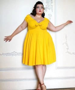 Final Sale - Natalie Dress In Yellow Crepe | Pinup Couture
