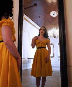 Final Sale - Natalie Dress In Yellow Crepe | Pinup Couture