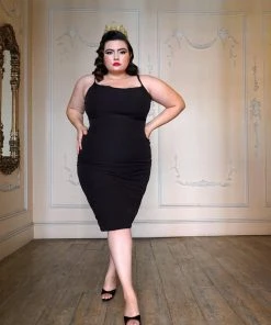Shop All In-Stock Items By Size Final Sale - Jayne Wiggle Dress In Black Poly Crepe | Pinup Couture