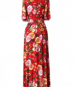 Final Sale - Katy 70s Maxi Dress In Red Floral Cotton Jersey Knit | Pinup Couture Shop All In-Stock Items By Size