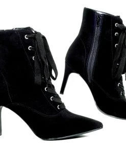 Joia Scorpio Stiletto Lace Up Hiker Bootie Heels In Midnight Black Faux Suede What's New, Pussycat?