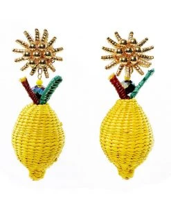 Capri Lemons Hand Made Raffia Pierced Earrings | Evelyn Ariza