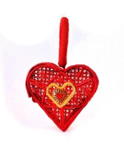 Hand Woven Sagrado Corazon Raffia Purse In Red | Evelyn Ariza