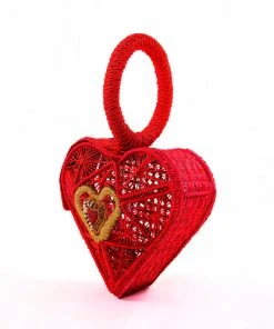 Hand Woven Sagrado Corazon Raffia Purse In Red | Evelyn Ariza