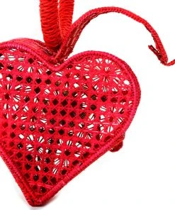 Hand Woven Sagrado Corazon Raffia Purse In Red | Evelyn Ariza