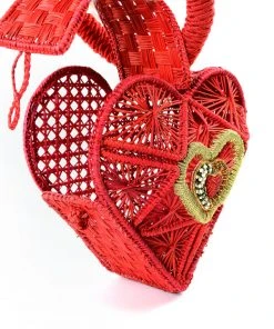 Hand Woven Sagrado Corazon Raffia Purse In Red | Evelyn Ariza