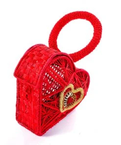 Hand Woven Sagrado Corazon Raffia Purse In Red | Evelyn Ariza