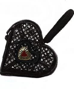 Sagrado Corazon Raffia Purse In Black | Evelyn Ariza