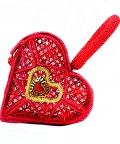 Shop All In-Stock Items By Size Hand Woven Sagrado Corazon Raffia Purse In Red | Evelyn Ariza