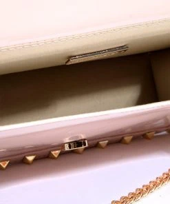 Anzell Studded Soft Pink Vegan Patent Leather Clutch