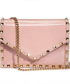 Anzell Studded Soft Pink Vegan Patent Leather Clutch
