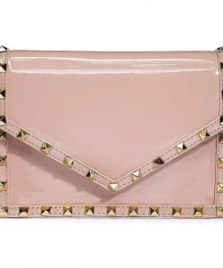 Anzell Studded Soft Pink Vegan Patent Leather Clutch