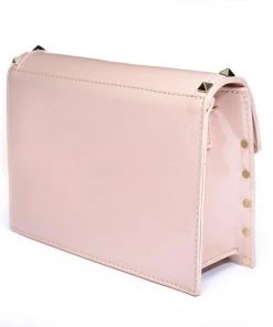 Anzell Studded Soft Pink Vegan Patent Leather Clutch