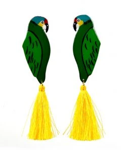 Nuez Moscada - Colombia What's New, Pussycat? Final Sale - Hand Made Tropical Parrot Earrings With Yellow Tassels