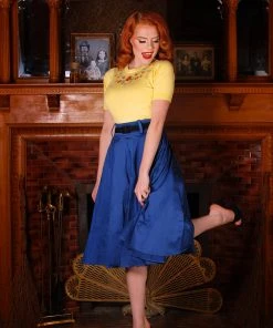 Pinupgirlclothing.com Doris Vintage Swing Skirt With Pockets In Blue | Pinup Couture