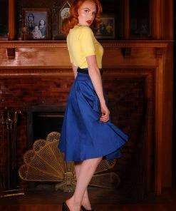 Pinupgirlclothing.com Doris Vintage Swing Skirt With Pockets In Blue | Pinup Couture