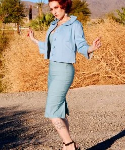 The Little Jun 60's Style Jacket In Blue Twill | Laura Byrnes Design What's New, Pussycat?