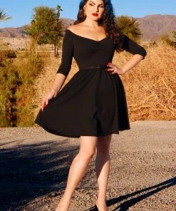 Laura Byrnes Design Kayla Swing Dress In Black Scuba Crepe | Deadly Dames What's New, Pussycat?