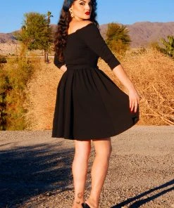 Laura Byrnes Design Kayla Swing Dress In Black Scuba Crepe | Deadly Dames What's New, Pussycat?