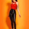 What's New, Pussycat? Janet Top In Red Faux Stretch Leather | Deadly Dames