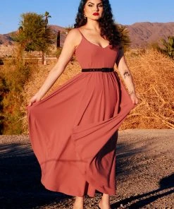 Pinup Couture Amalie Ballerina Daytime Maxi Gown In Mulberry Crepe | Laura Byrnes