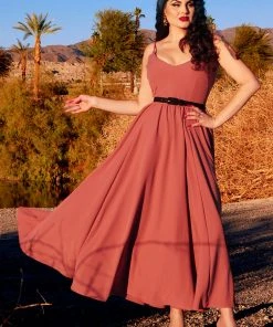 Pinup Couture Amalie Ballerina Daytime Maxi Gown In Mulberry Crepe | Laura Byrnes