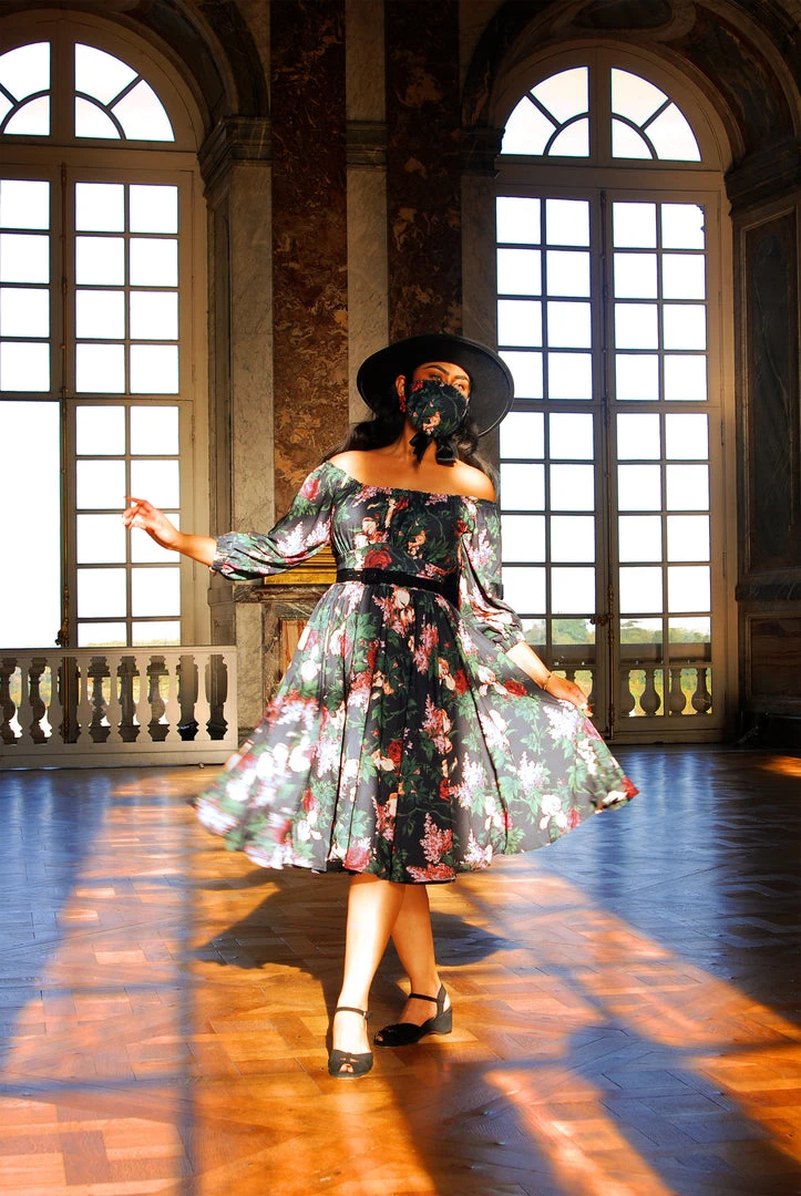 Shop All In-Stock Items By Size Final Sale - Marie-Thérèse Peasant Dress In Dark Bella Roses Crepe | Pinup Couture 4 Shop All In-Stock Items By Size Final Sale - Marie-Thérèse Peasant Dress In Dark Bella Roses Crepe | Pinup Couture