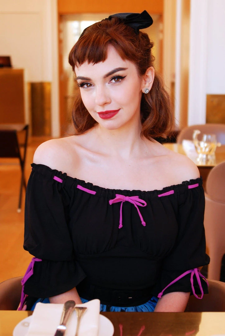 Chérie Peasant Top In Black With Orchid Ribbon Trim | Laura Byrnes Design 12 Chérie Peasant Top In Black With Orchid Ribbon Trim | Laura Byrnes Design