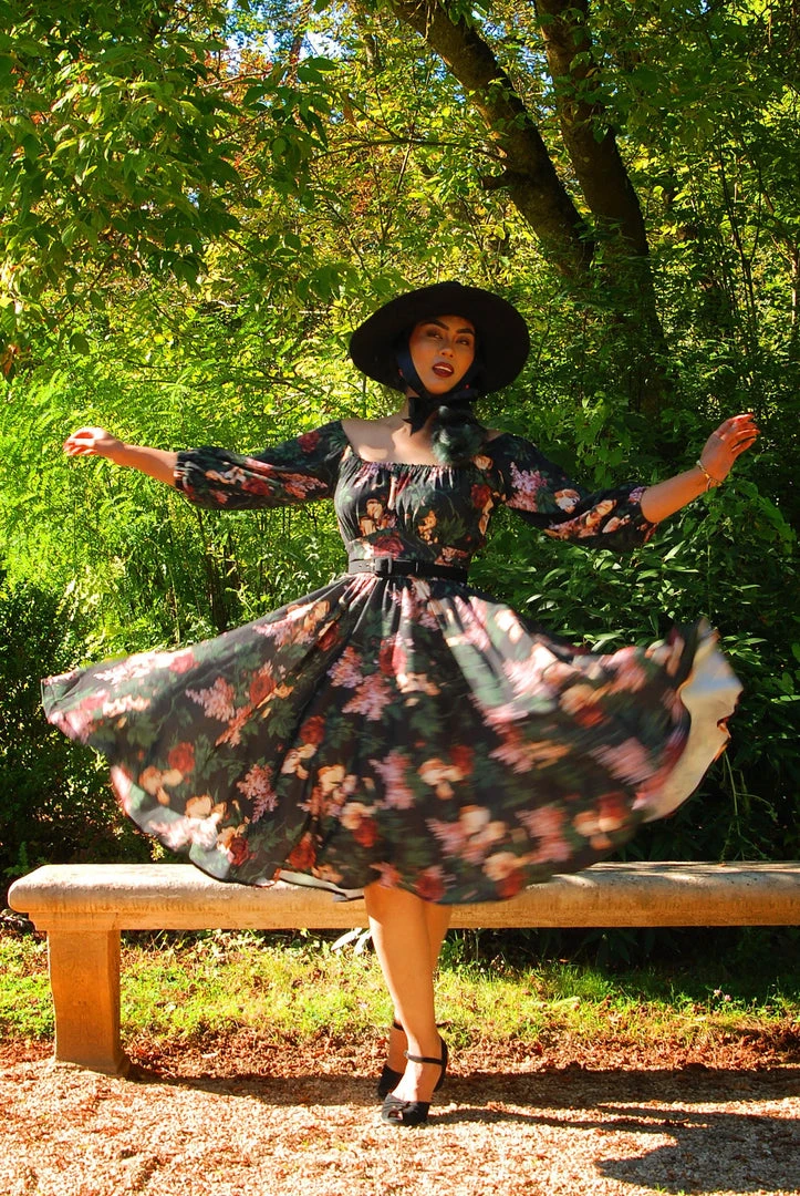 Shop All In-Stock Items By Size Final Sale - Marie-Thérèse Peasant Dress In Dark Bella Roses Crepe | Pinup Couture 5 Shop All In-Stock Items By Size Final Sale - Marie-Thérèse Peasant Dress In Dark Bella Roses Crepe | Pinup Couture