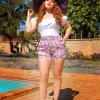 LBHM Final Sale - High Waisted Shorts In Lavender Layered Roses Cotton Sateen | Laura Byrnes & Hope Johnstun