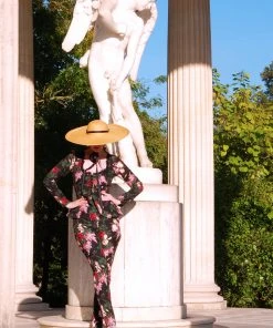 LB Long Trousers In Dark Bella Roses Gabardine | Laura Byrnes Design What's New, Pussycat?