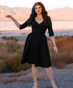 Erin Vintage Style Swing Dress In Black Bengaline | Pinup Couture