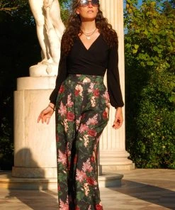 Dietrich Trousers In Dark Bella Roses Crepe 32