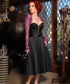 The Vintage Doris Swing Skirt In Black Cotton Sateen | Pinup Couture Shop All In-Stock Items By Size