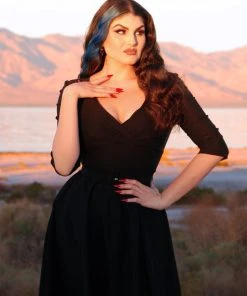 Erin Vintage Style Swing Dress In Black Bengaline | Pinup Couture