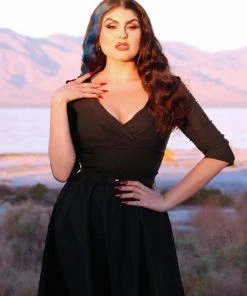 Erin Vintage Style Swing Dress In Black Bengaline | Pinup Couture