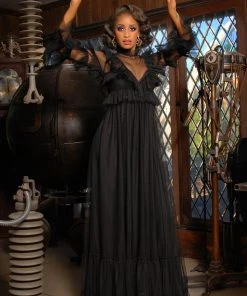 Rubber Ducky Final Sale - Gothic Glamour Marissa Edwardian Empire Waist Maxi Gown In Black Shop All In-Stock Items By Size
