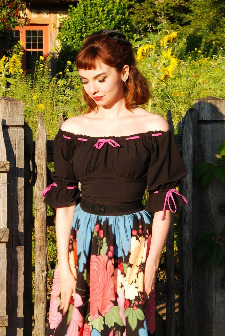 Chérie Peasant Top In Black With Orchid Ribbon Trim | Laura Byrnes Design 6 Chérie Peasant Top In Black With Orchid Ribbon Trim | Laura Byrnes Design