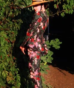 LB Long Trousers In Dark Bella Roses Gabardine | Laura Byrnes Design What's New, Pussycat?