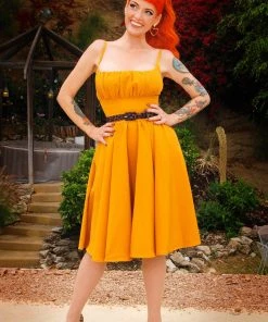 Holly Swing Dress In Mustard Gabardine | Pinup Couture What's New, Pussycat? 19 Holly Swing Dress In Mustard Gabardine | Pinup Couture What's New, Pussycat?