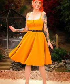 Holly Swing Dress In Mustard Gabardine | Pinup Couture What's New, Pussycat? 17 Holly Swing Dress In Mustard Gabardine | Pinup Couture What's New, Pussycat?