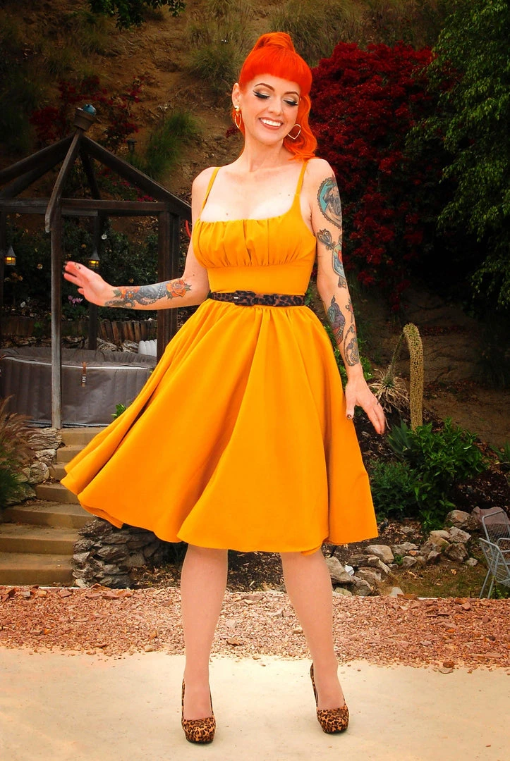 Holly Swing Dress In Mustard Gabardine | Pinup Couture What's New, Pussycat? 9 Holly Swing Dress In Mustard Gabardine | Pinup Couture What's New, Pussycat?