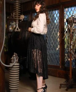 OYS - XS - S -Final Sale - Bella Gothic High-low Skirt In Solid Black Bisou Lace | Pinup Couture