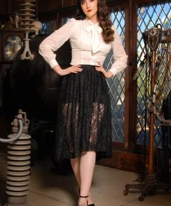 OYS - XS - S -Final Sale - Bella Gothic High-low Skirt In Solid Black Bisou Lace | Pinup Couture