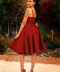 Final Sale - Holly Swing Dress In Burgundy Gabardine | Pinup Couture