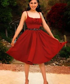 Final Sale - Holly Swing Dress In Burgundy Gabardine | Pinup Couture