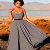Final Sale - Amalie Ballerina Daytime Maxi Gown In Smoke Blue | Pinup Couture