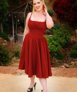 Shop All In-Stock Items By Size Final Sale - Holly Swing Dress In Burgundy Gabardine | Pinup Couture