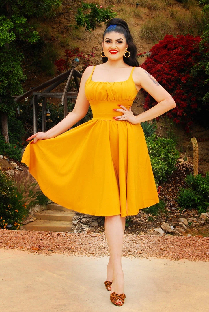 Holly Swing Dress In Mustard Gabardine | Pinup Couture What's New, Pussycat? 8 Holly Swing Dress In Mustard Gabardine | Pinup Couture What's New, Pussycat?
